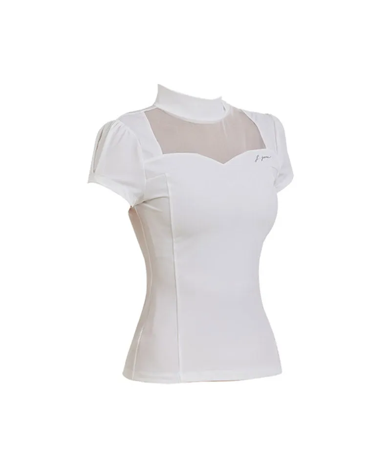 J.Jane Heart Neck See-Through Half Sleeve T-Shirt - White
