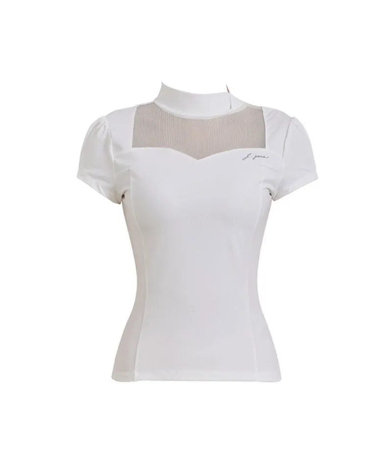 J.Jane Heart Neck See-Through Half Sleeve T-Shirt - White