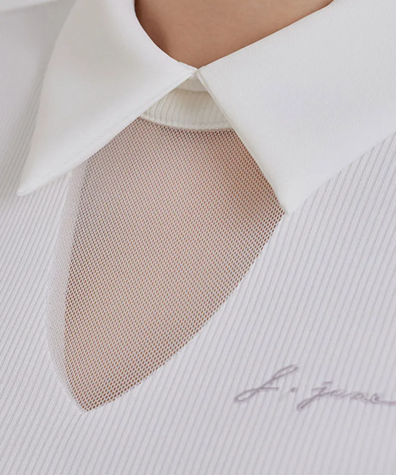 J.Jane See-Through Neck Line Half Sleeve T-Shirt - White
