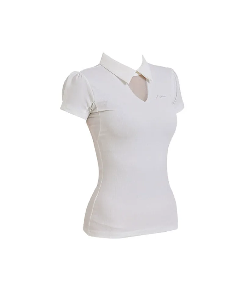 J.Jane See-Through Neck Line Half Sleeve T-Shirt - White