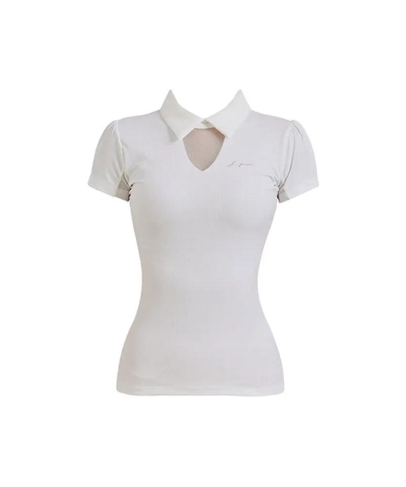 J.Jane See-Through Neck Line Half Sleeve T-Shirt - White