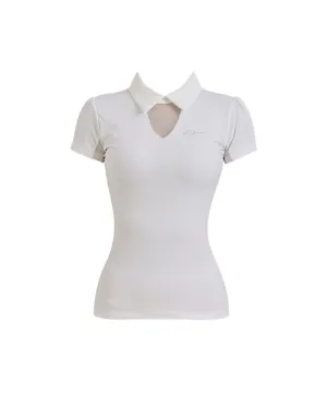 J.Jane See-Through Neck Line Half Sleeve T-Shirt - White