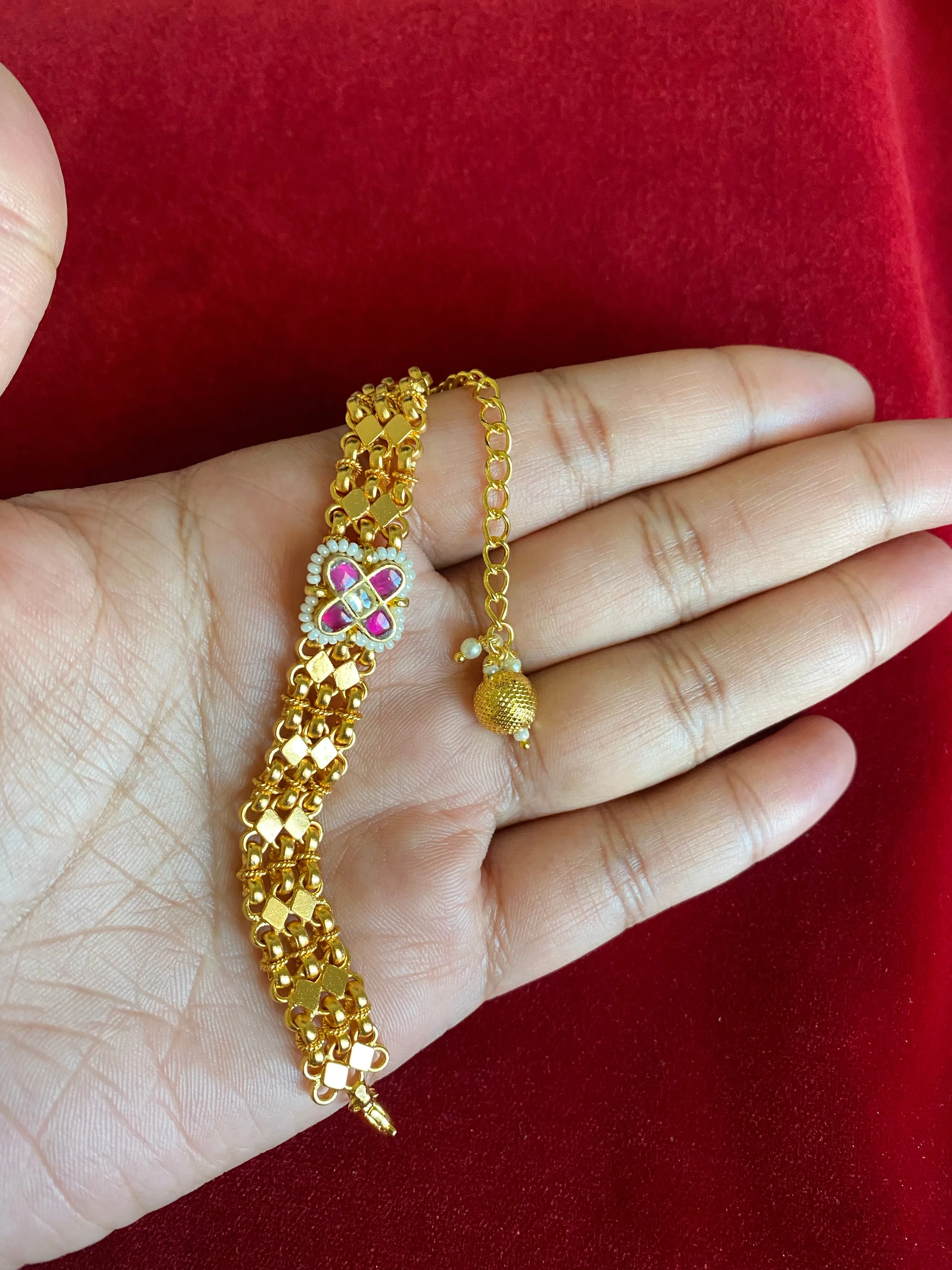 Kanika Gold Plated Pachi Kundan Charm Bracelet JP86