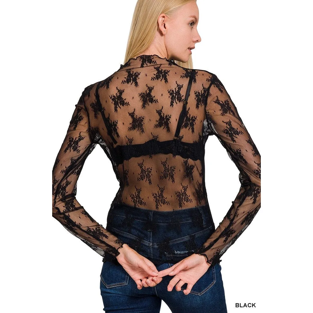 Lace See-through Layering Short Sleeve Top