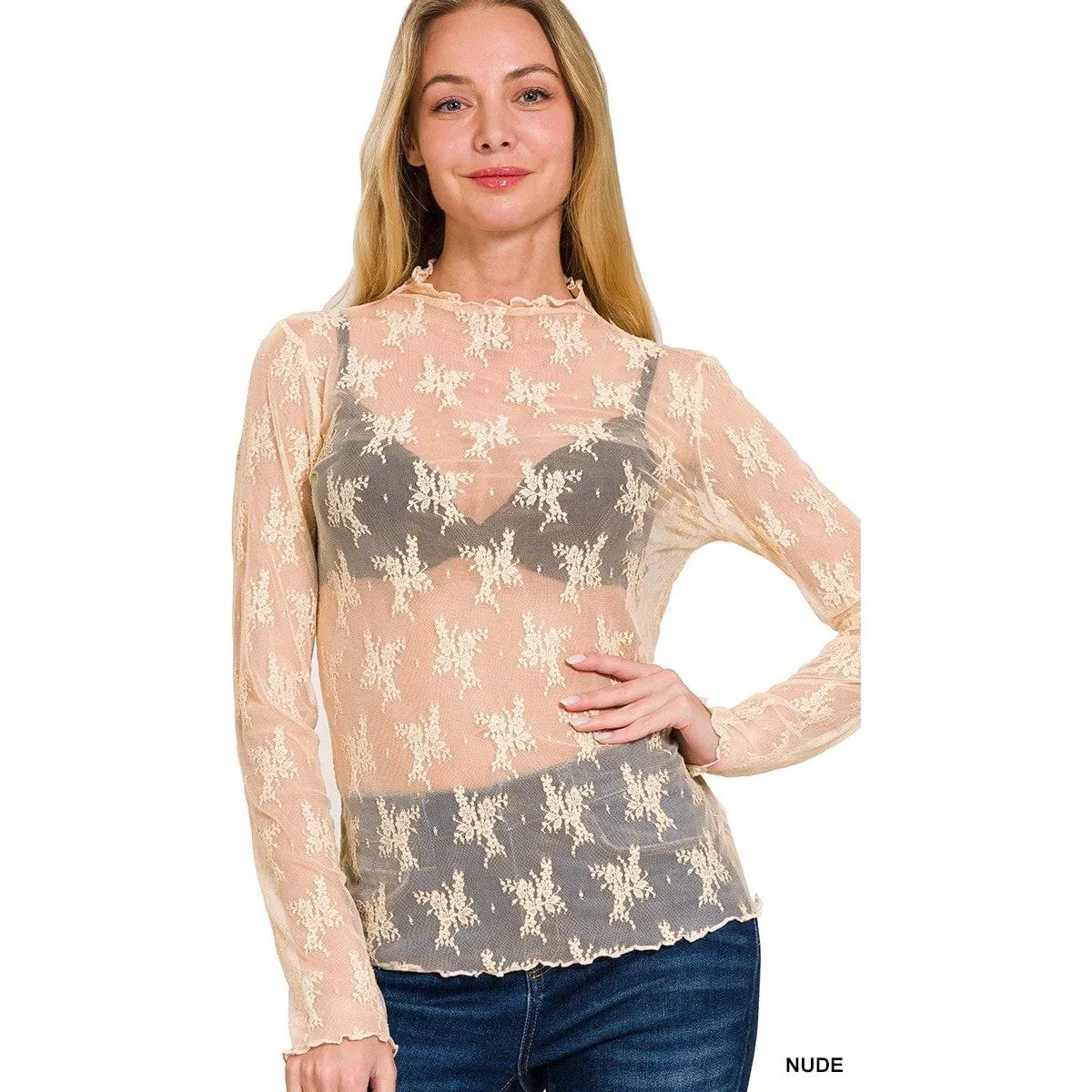 Lace See-through Layering Short Sleeve Top