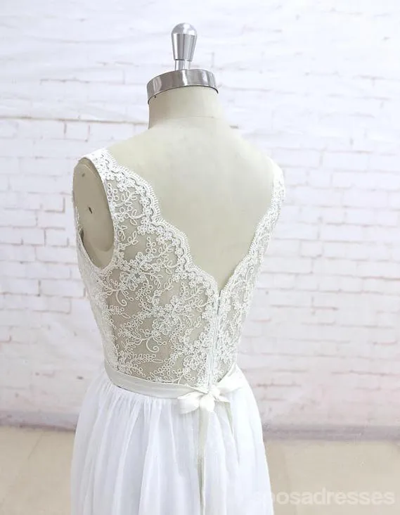 Lace See Through V Neck Cheap Beach Wedding Dresses Online, WD382