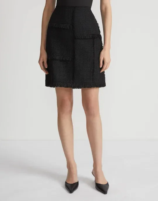 LAFAYETTE 148 Boucle Tweed Hand Fringed Patchwork Mini Skirt
