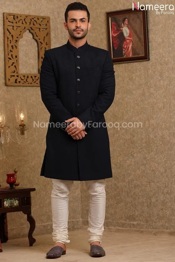 Latest Pakistani Designer Black Sherwani Online #GR77