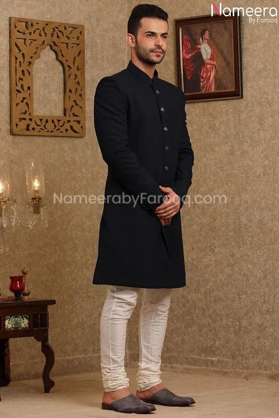 Latest Pakistani Designer Black Sherwani Online #GR77