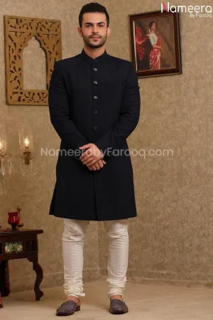 Latest Pakistani Designer Black Sherwani Online #GR77