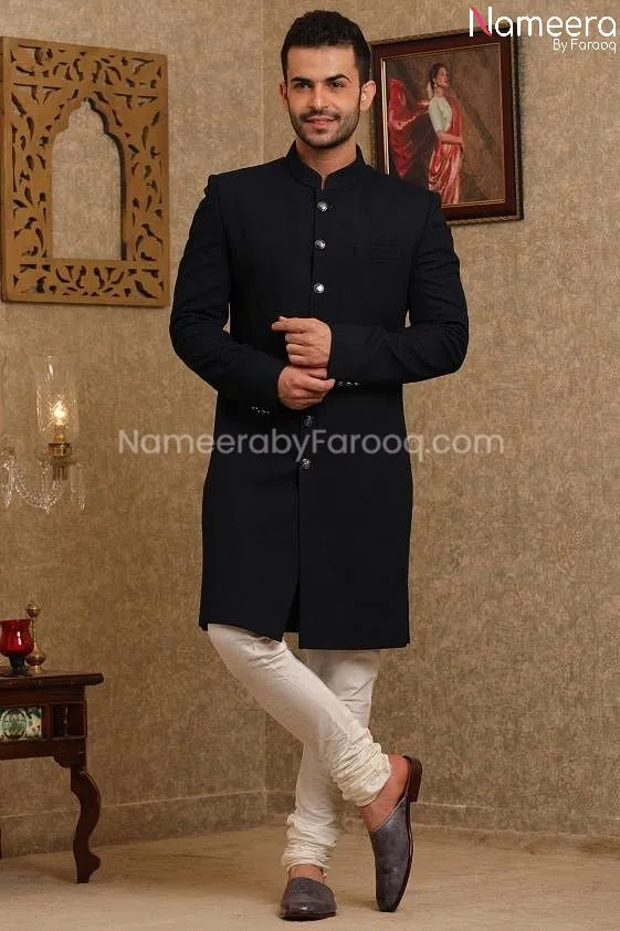 Latest Pakistani Designer Black Sherwani Online #GR77