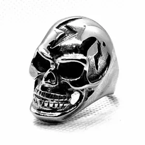 'Lightening Bolt' Big & Bold Skull Ring (#021)
