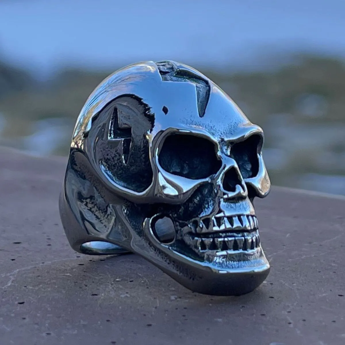 'Lightening Bolt' Big & Bold Skull Ring (#021)