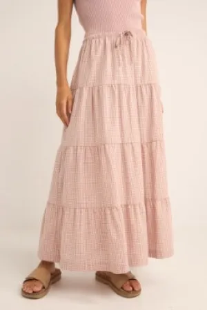 Lola Checked Tier Maxi Skirt