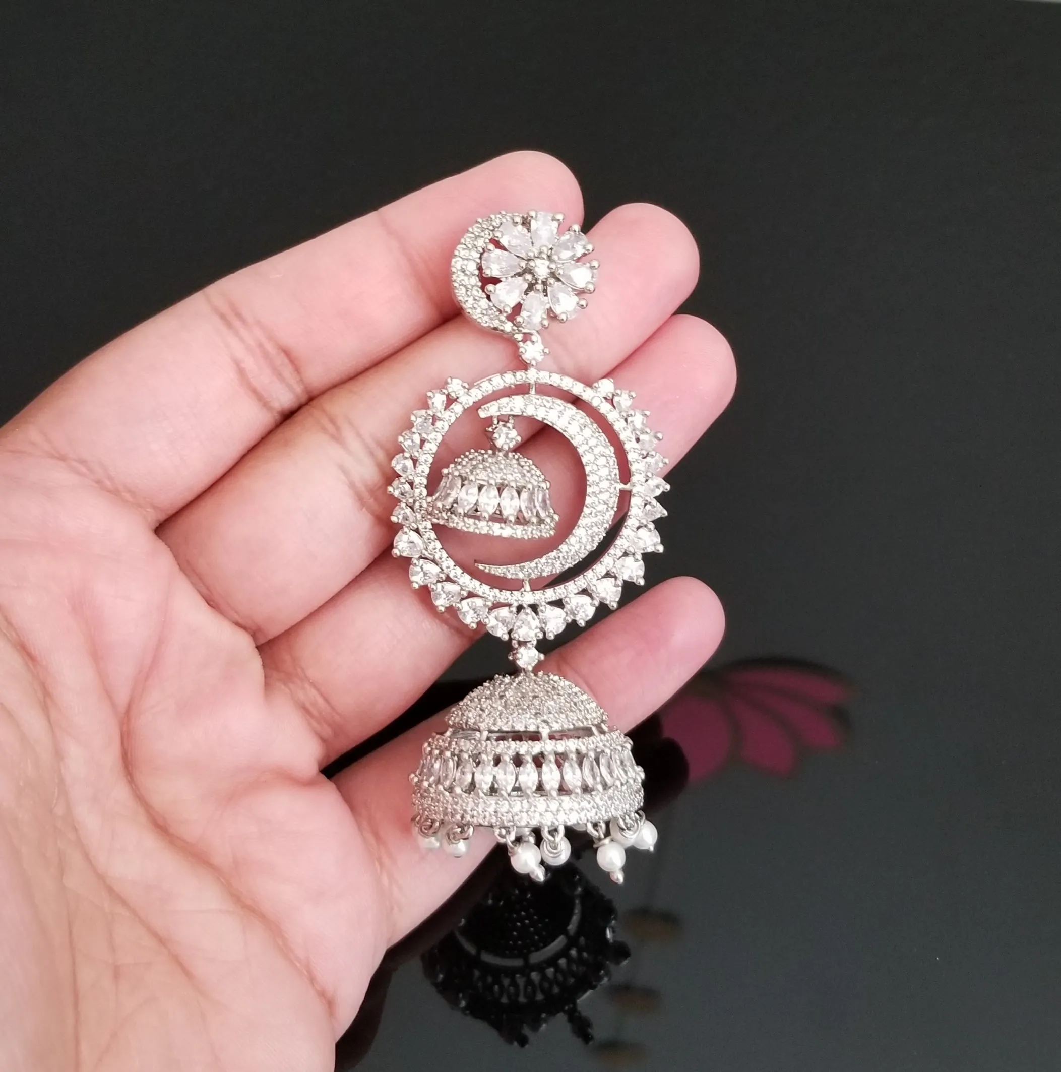 Long American Diamond Statement Jhumkas
