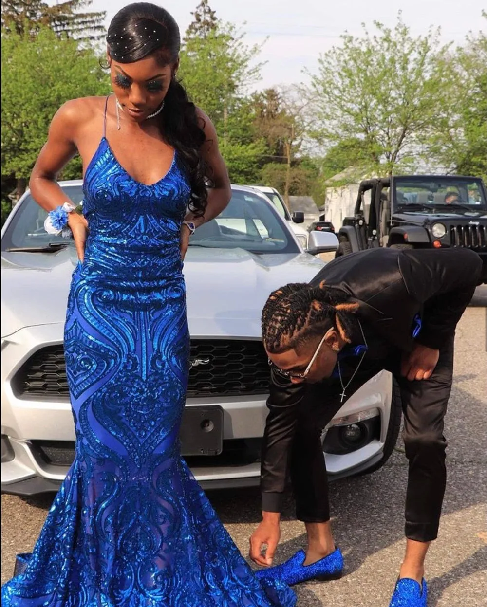 Long Elegant See Through Sparkly Sequin Royal Blue