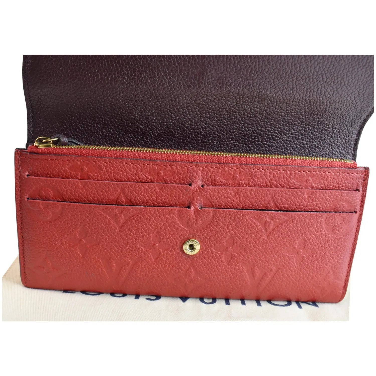 LOUIS VUITTON Emilie Monogram Empreinte Leather Wallet Red