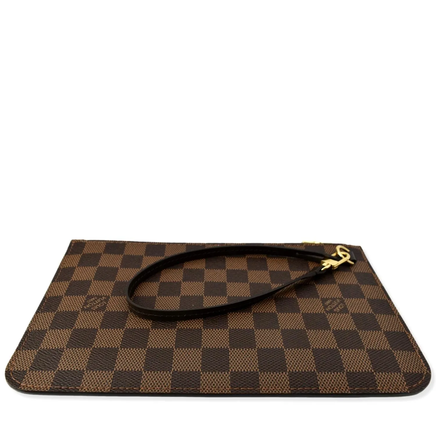 LOUIS VUITTON Neverfull Damier Ebene Pochette Wristlet Pouch Rose Ballerine