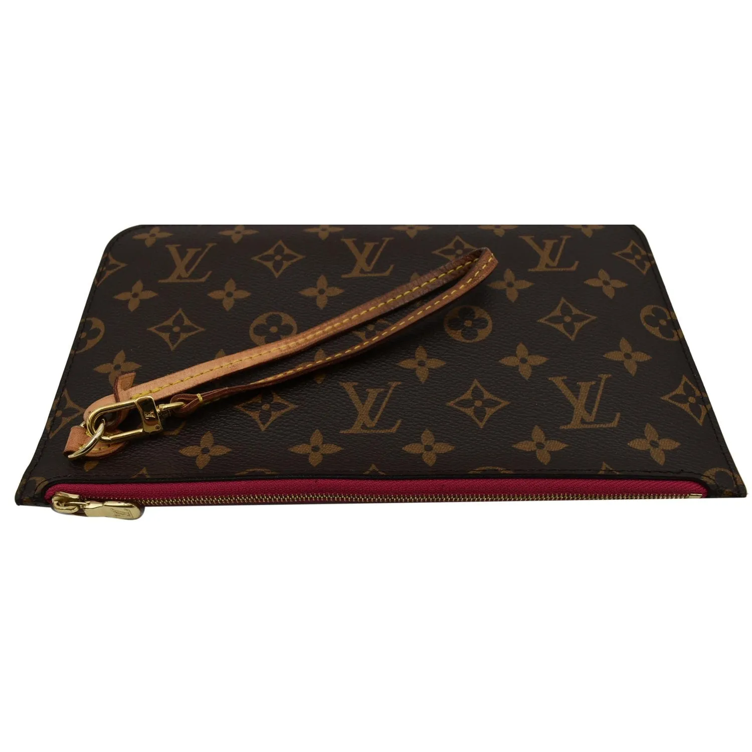 LOUIS VUITTON Neverfull MM Monogram Canvas Pochette Wristlet Pouch Brown