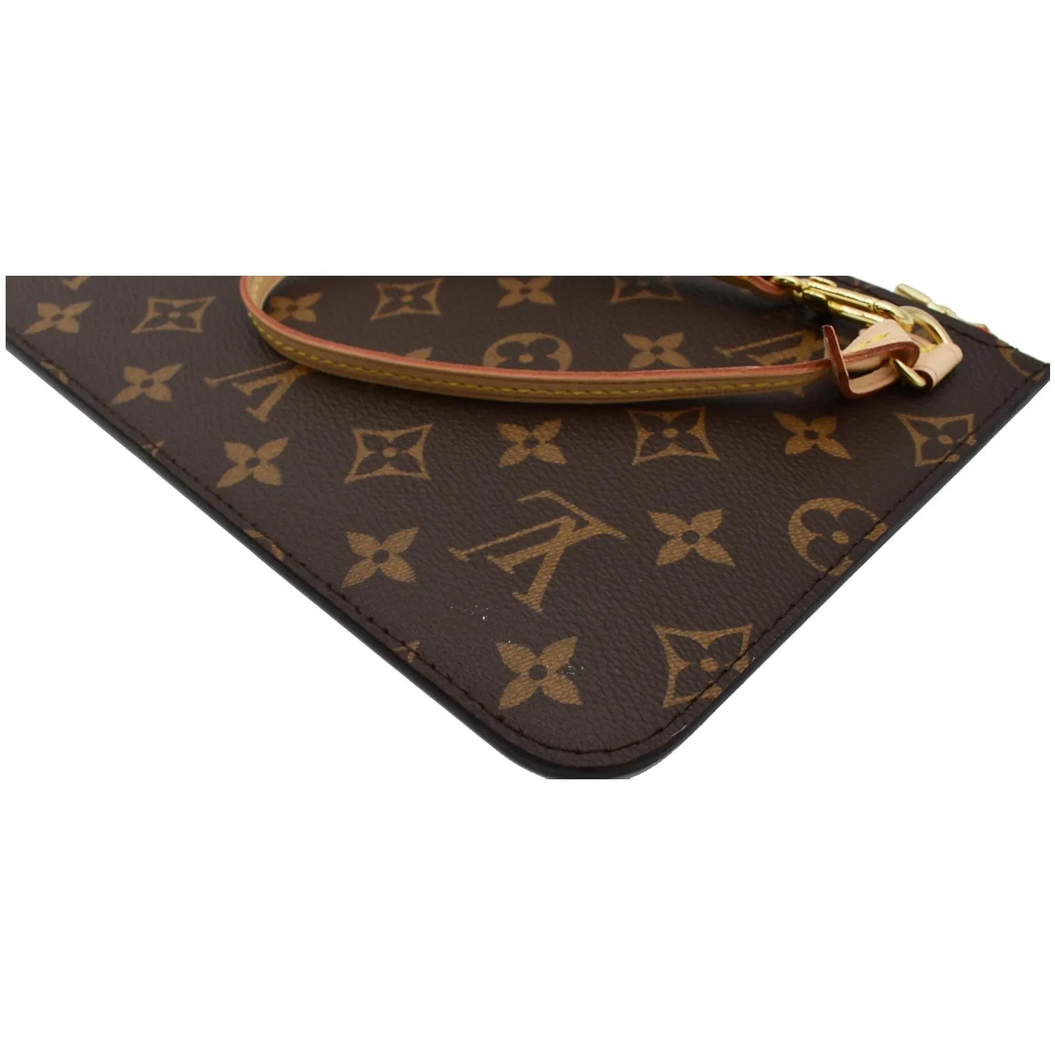LOUIS VUITTON Neverfull MM Monogram Canvas Pochette Wristlet Pouch Brown