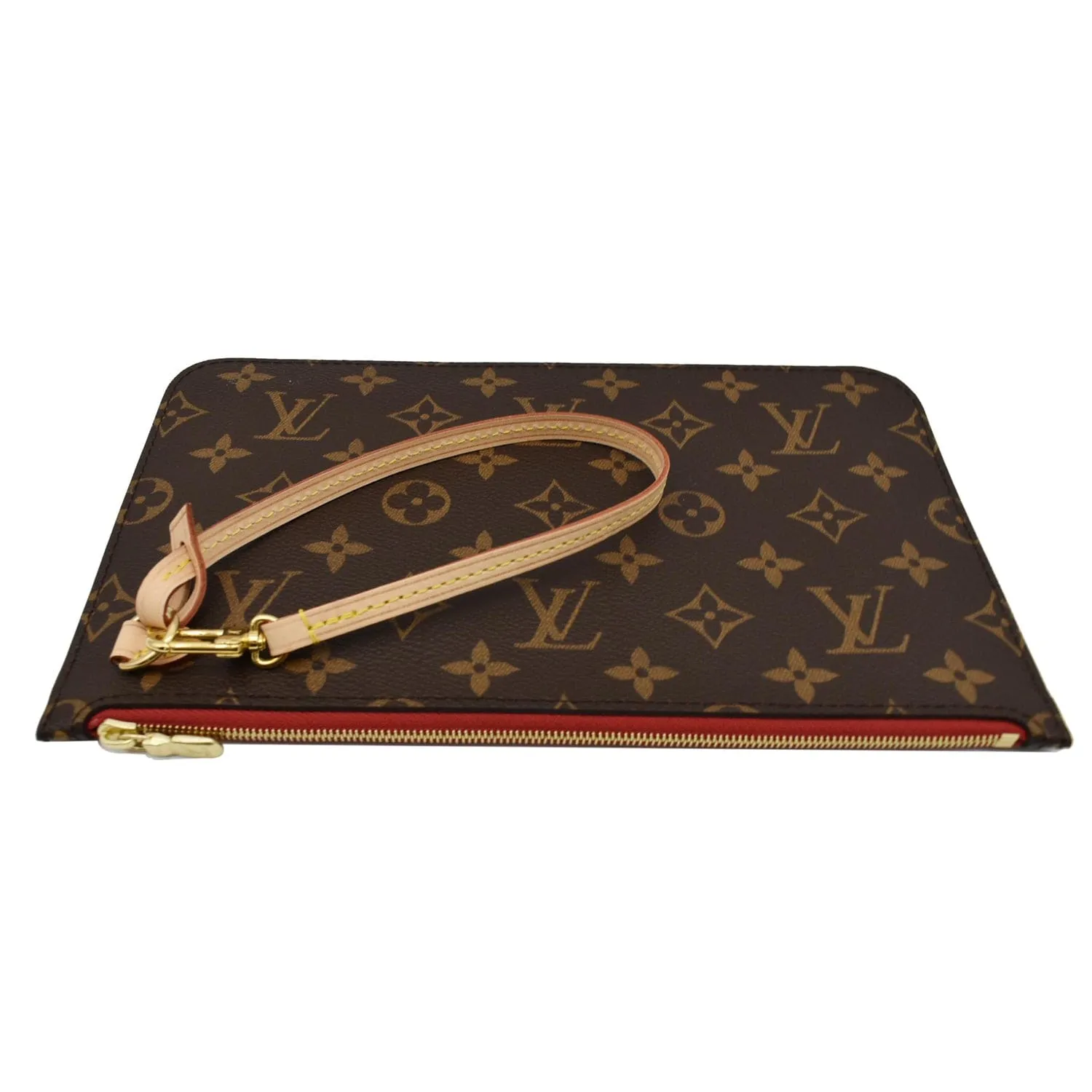 LOUIS VUITTON Neverfull MM Monogram Canvas Pochette Wristlet Pouch Brown