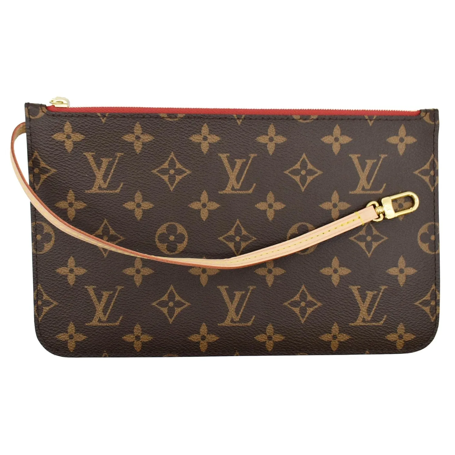 LOUIS VUITTON Neverfull MM Monogram Canvas Pochette Wristlet Pouch Brown