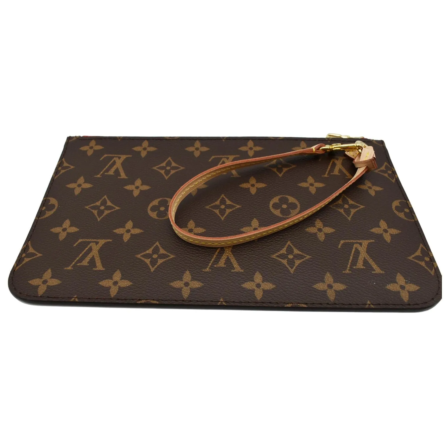 LOUIS VUITTON Neverfull MM Monogram Canvas Pochette Wristlet Pouch Brown