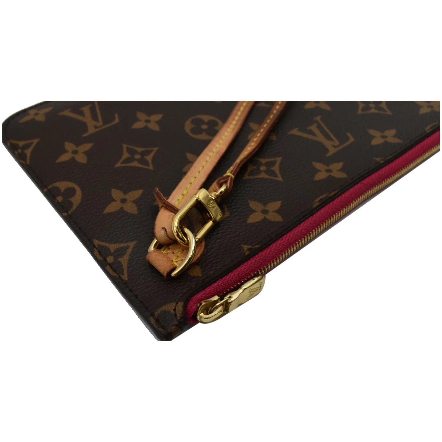 LOUIS VUITTON Neverfull MM Monogram Canvas Pochette Wristlet Pouch Brown