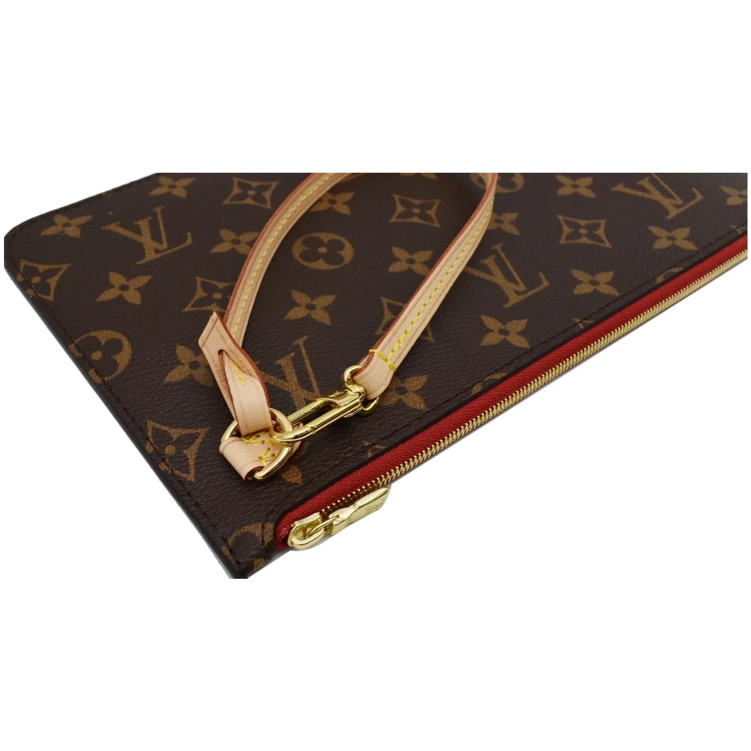 LOUIS VUITTON Neverfull MM Monogram Canvas Pochette Wristlet Pouch Brown