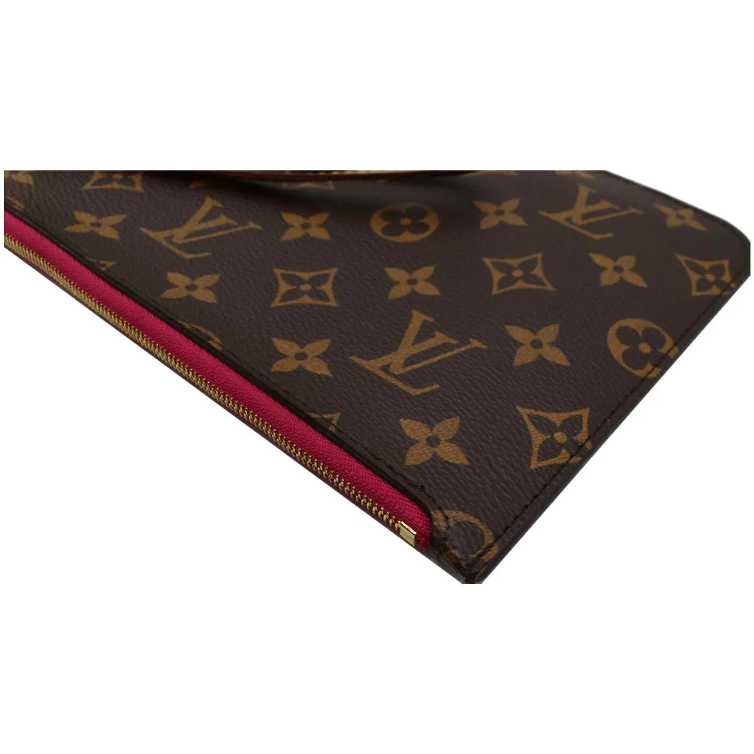 LOUIS VUITTON Neverfull MM Monogram Canvas Pochette Wristlet Pouch Brown