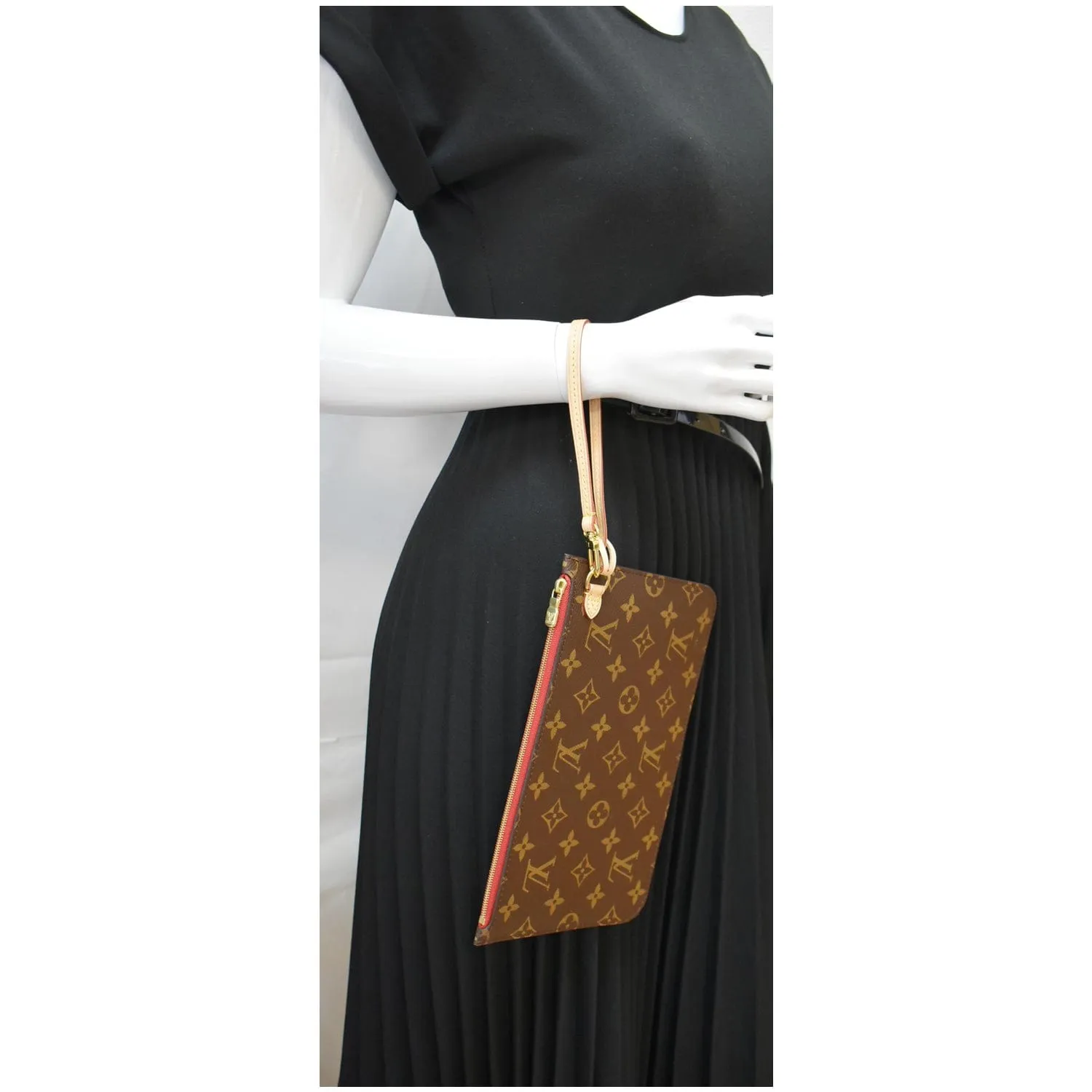 LOUIS VUITTON Neverfull MM Monogram Canvas Pochette Wristlet Pouch Brown