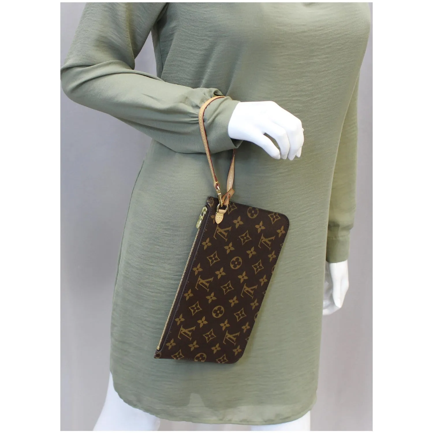 LOUIS VUITTON Pochette Wristlet Pouch Monogram Canvas Neverfull MM/GM Brown