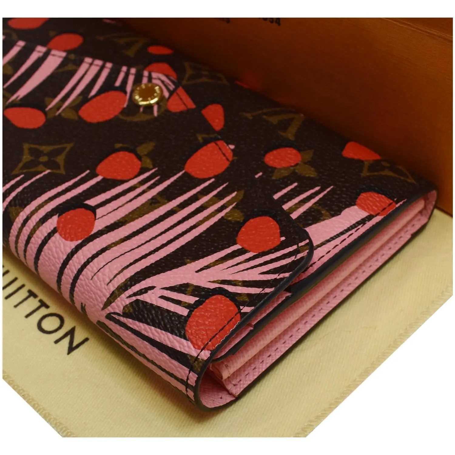 LOUIS VUITTON Sarah Jungle Dots Monogram Canvas Wallet Pink