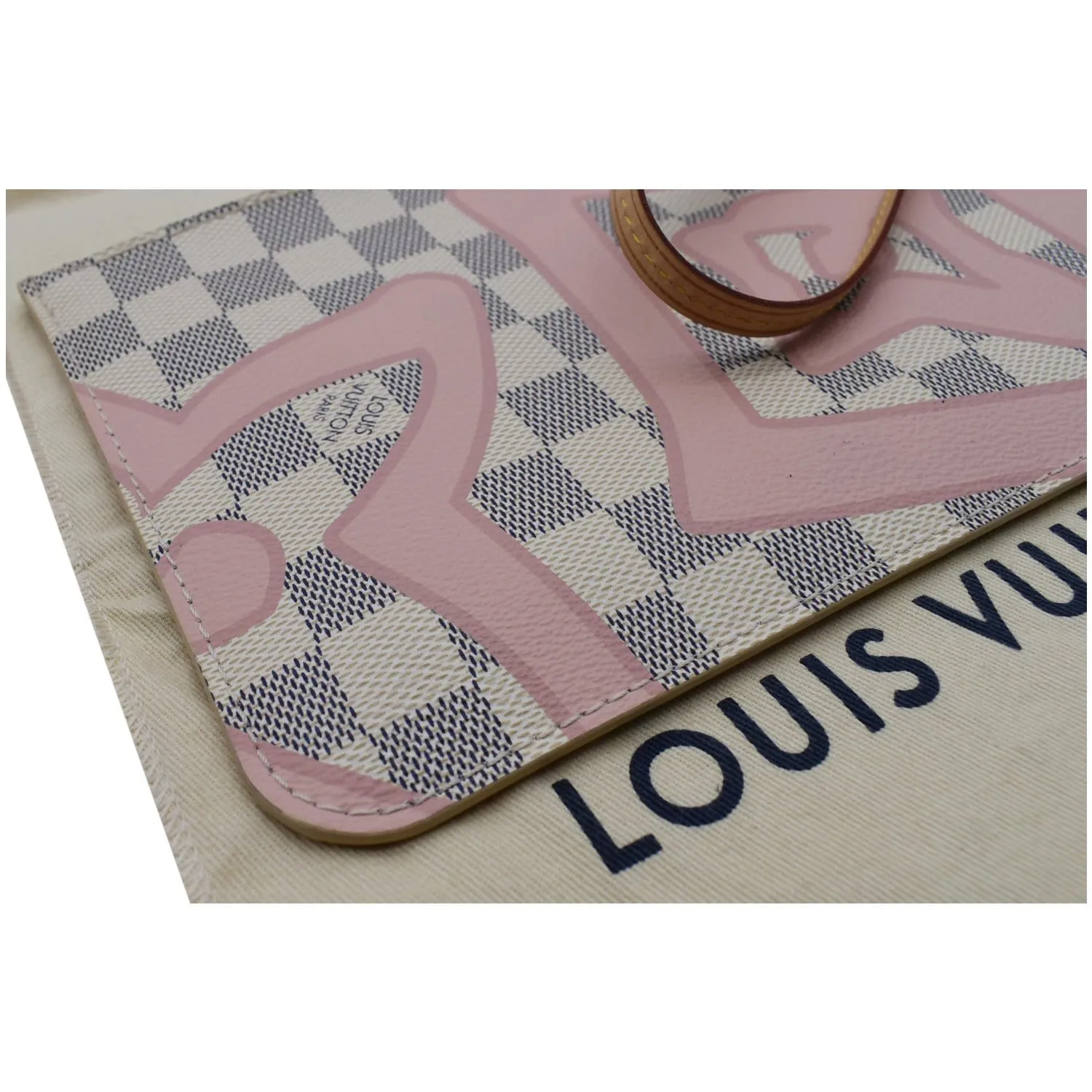 LOUIS VUITTON Tahitienne Pochette Wristlet Pouch Damier Azur Neverfull MM Pink