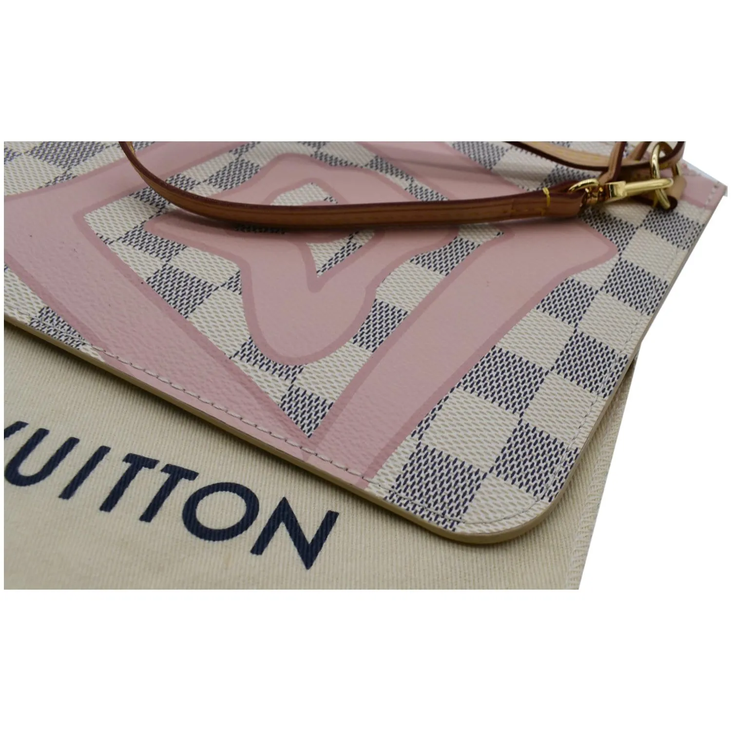LOUIS VUITTON Tahitienne Pochette Wristlet Pouch Damier Azur Neverfull MM Pink