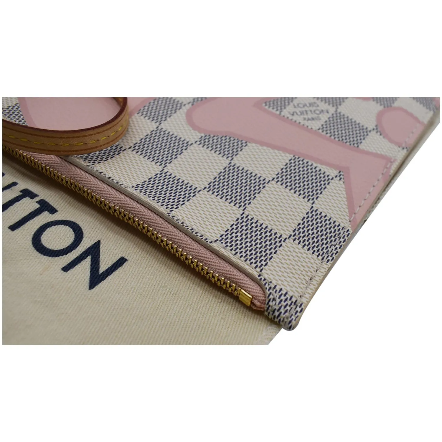 LOUIS VUITTON Tahitienne Pochette Wristlet Pouch Damier Azur Neverfull MM Pink