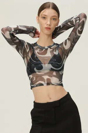 Luci Marble Mesh Top w/Thumbhole