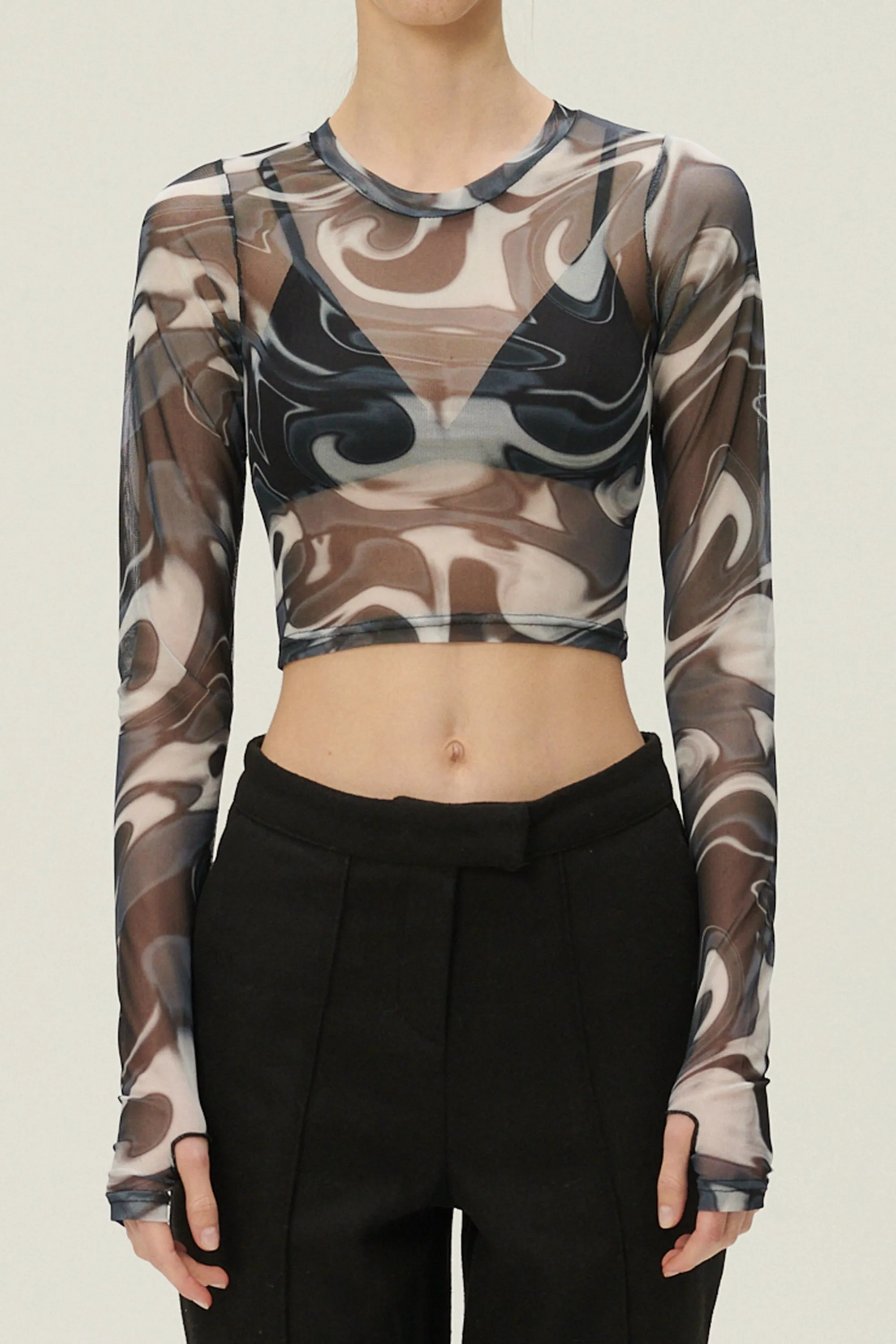Luci Marble Mesh Top w/Thumbhole