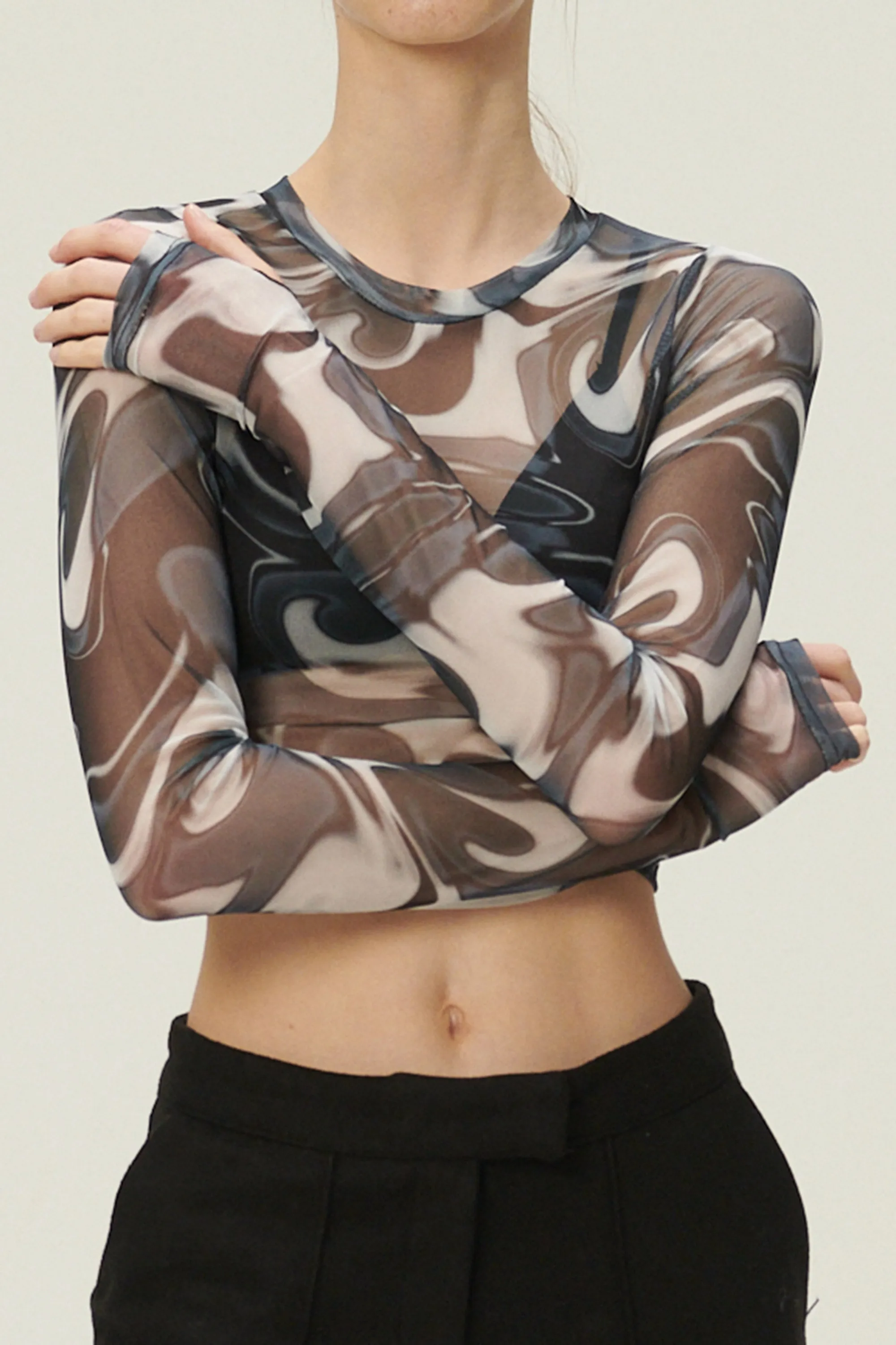 Luci Marble Mesh Top w/Thumbhole