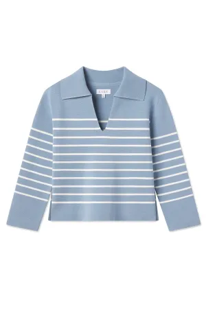 Lydia Cotton Sweater in Dusty Blue Ivory Stripe