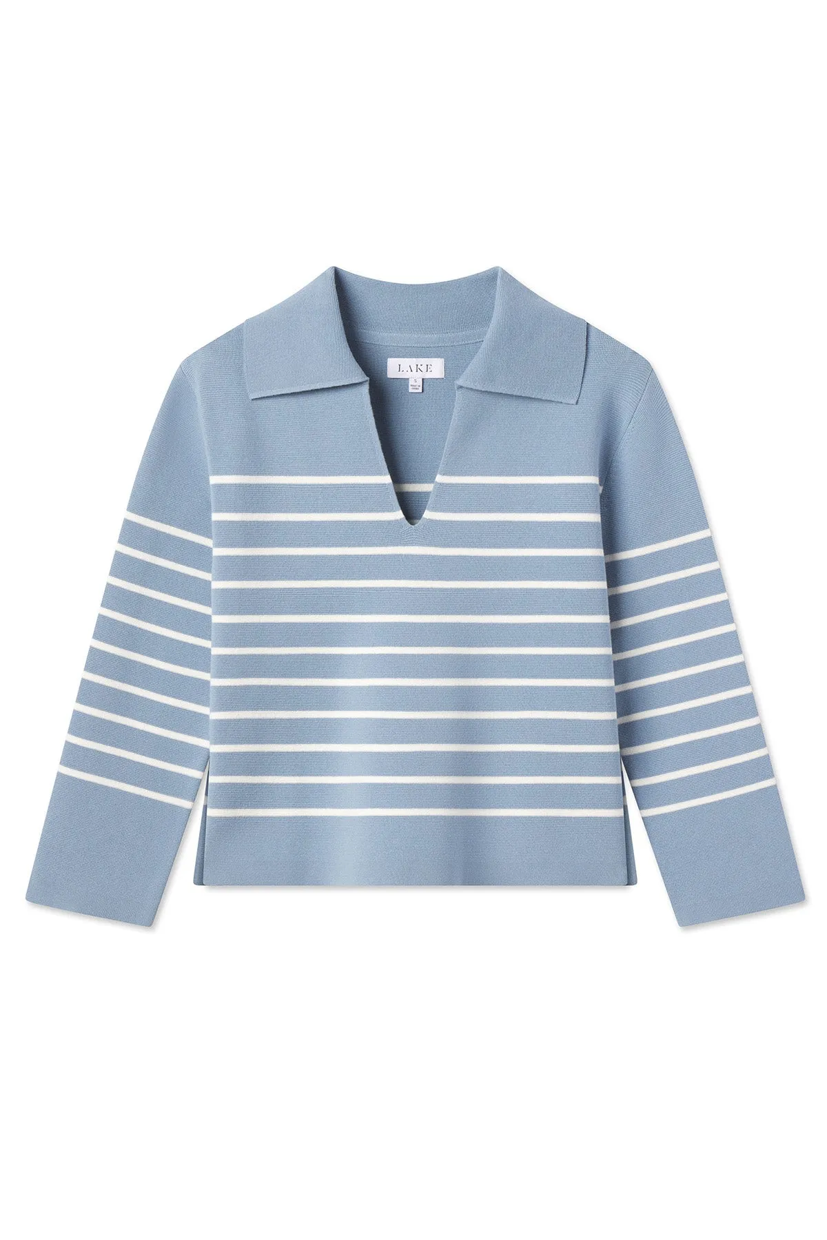 Lydia Cotton Sweater in Dusty Blue Ivory Stripe