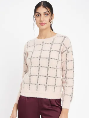 Madame Peach Feather Knit Sweater With Black Stripes