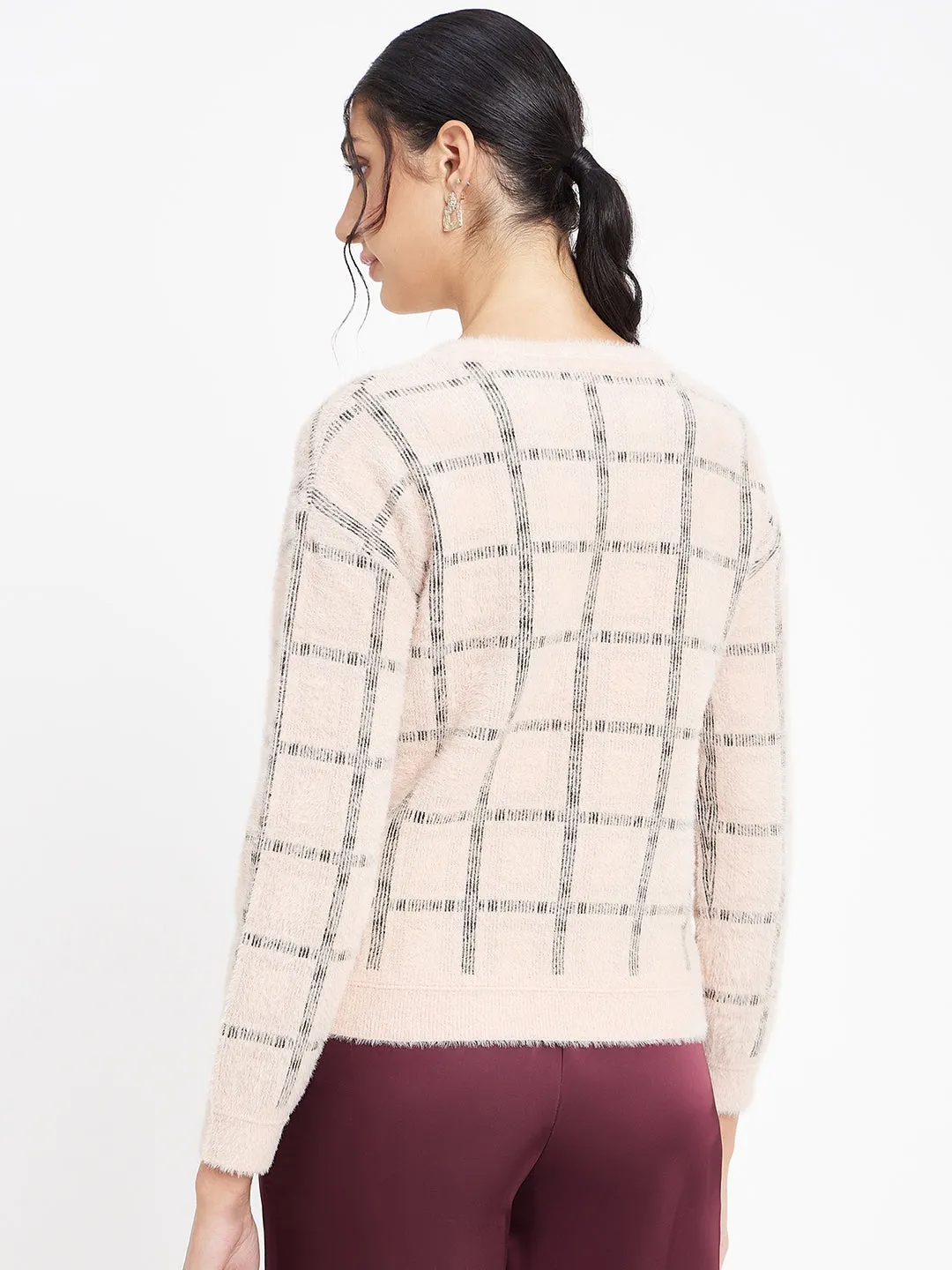 Madame Peach Feather Knit Sweater With Black Stripes
