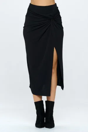 Made in USA Midi Skirt with Front Knot and Slit