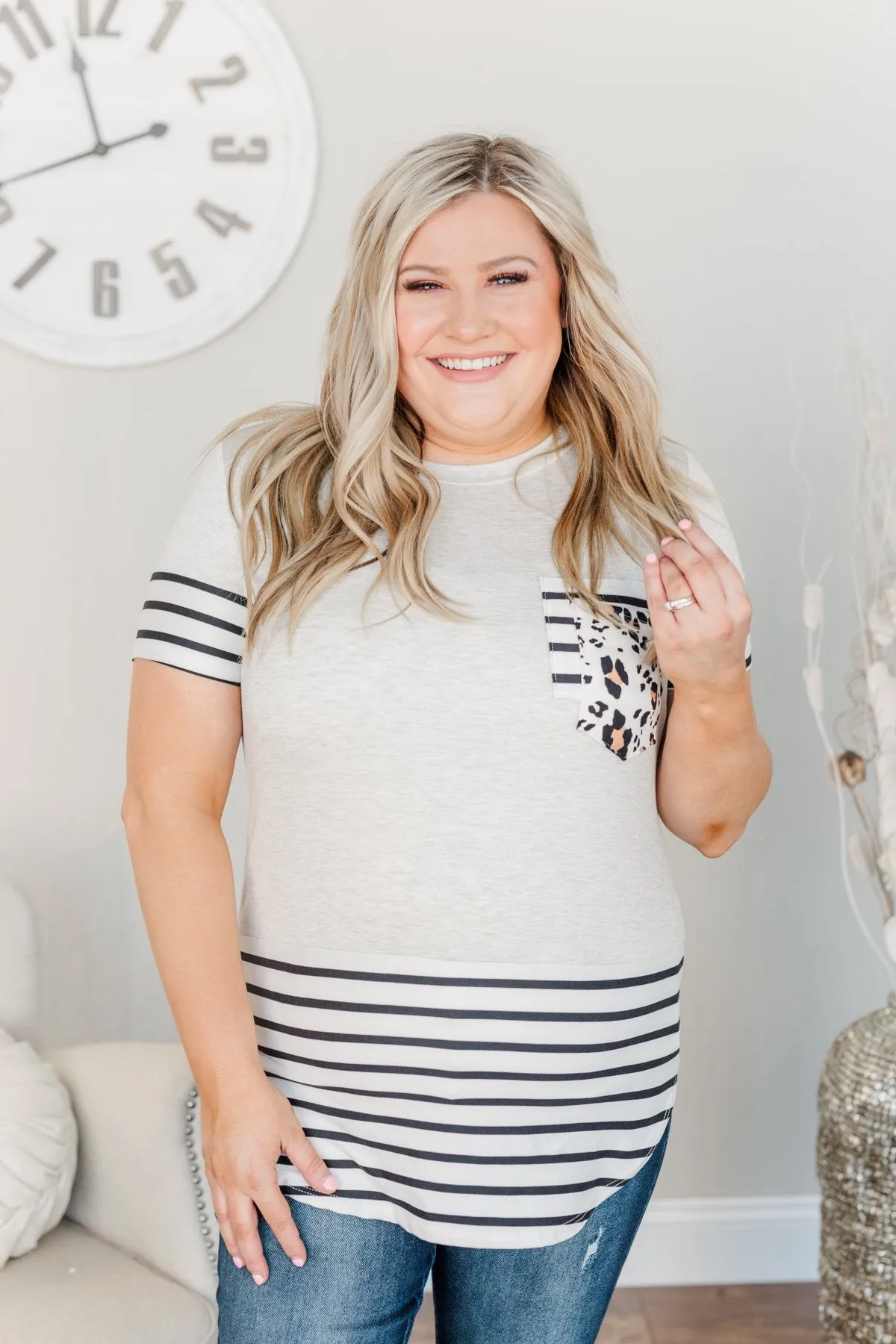 Made To Be Bold Double Pocket Top- Heather Grey