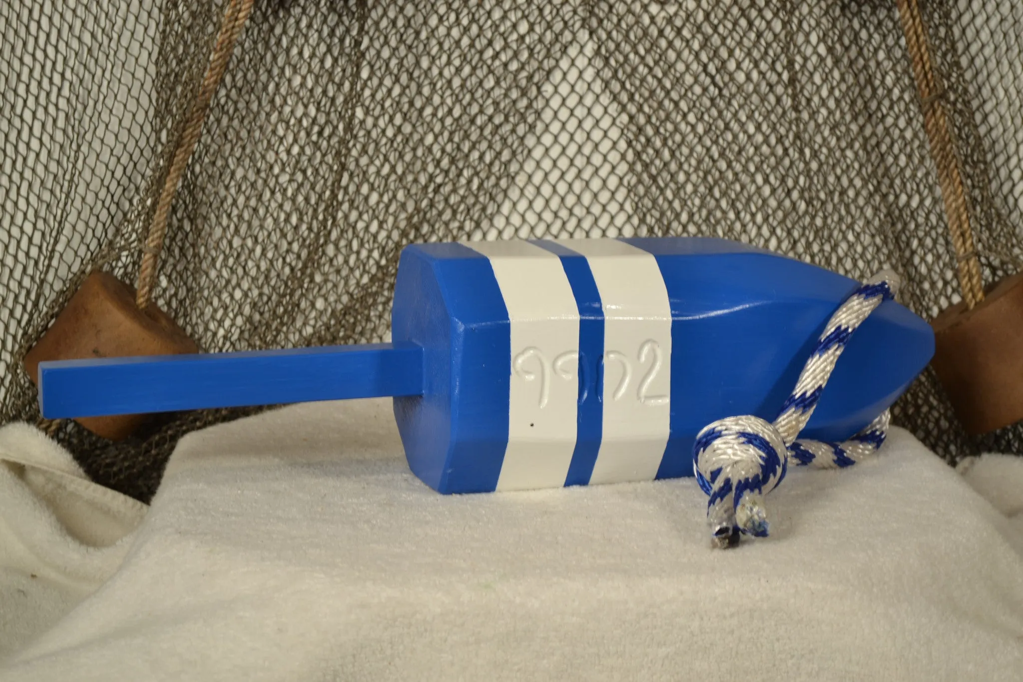 Maine Lobster Buoy in Blue with White Stripes