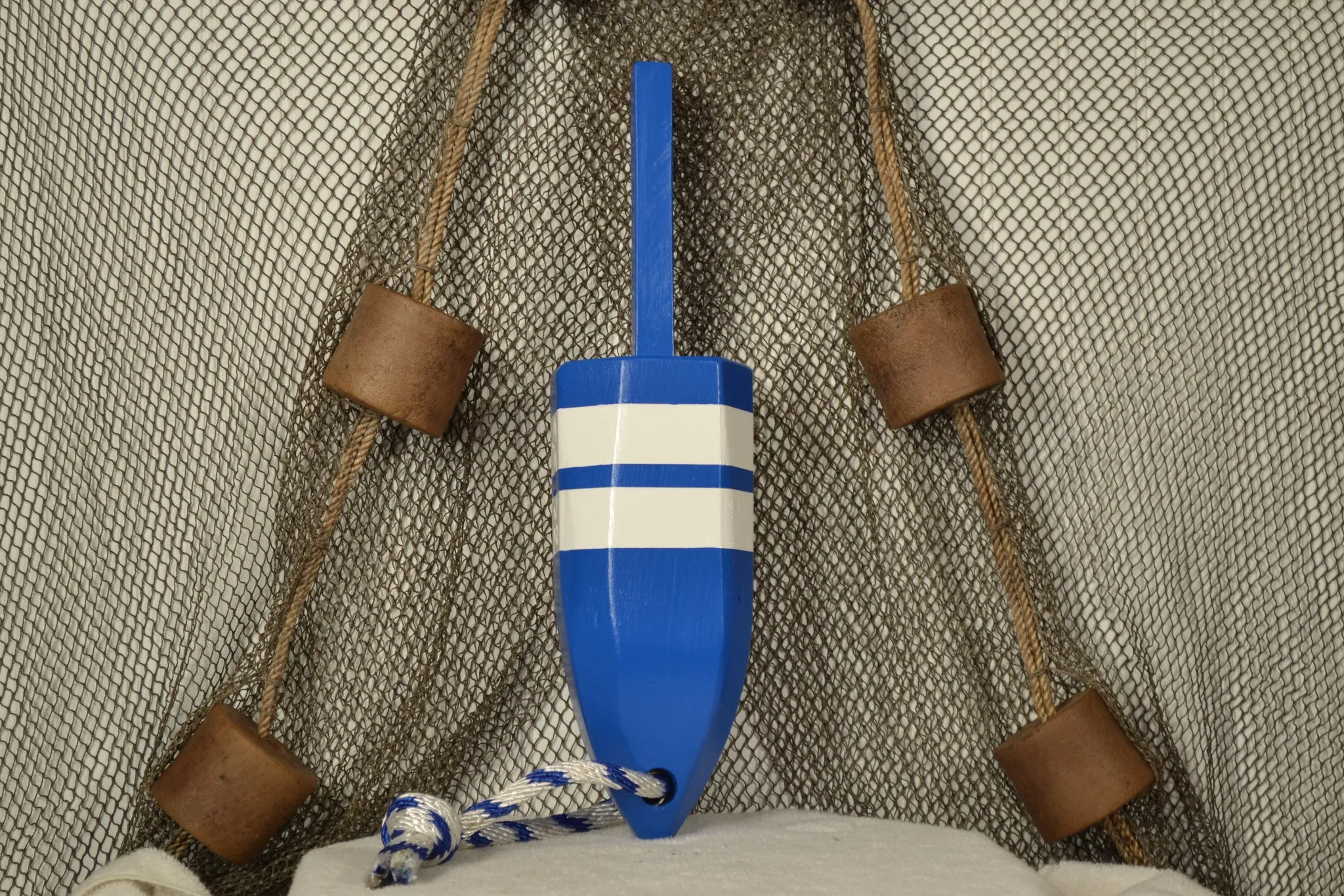 Maine Lobster Buoy in Blue with White Stripes