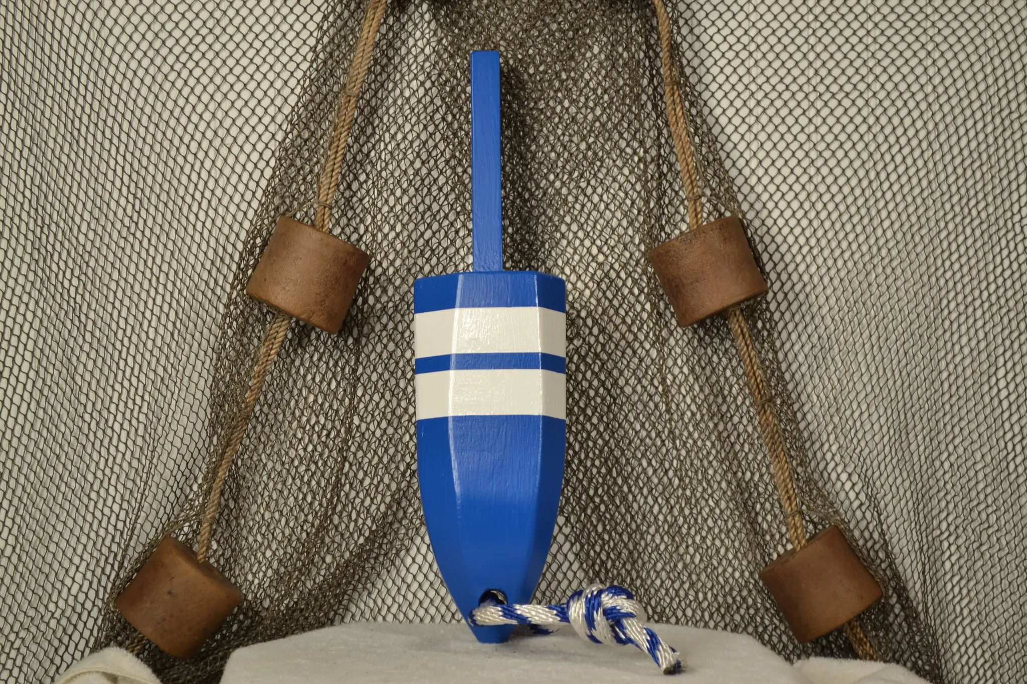 Maine Lobster Buoy in Blue with White Stripes