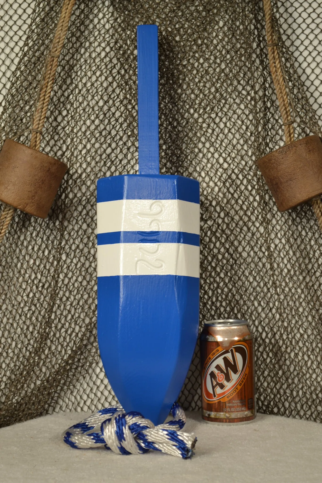 Maine Lobster Buoy in Blue with White Stripes