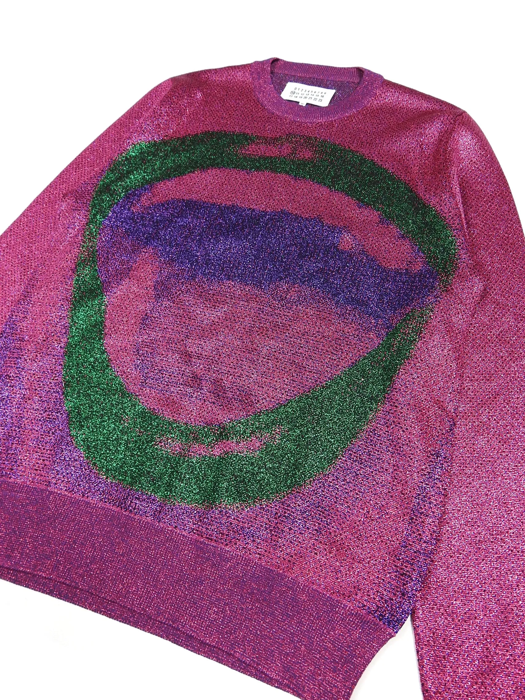 Maison Margiela FW15 Pink Glitter Mouth Crewneck Sweater Size Small